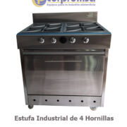 ESTUFA INDUSTRIAL DE 4 HORNILLAS CON HORNO TODA DE ACERO INOX