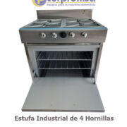 ESTUFA INDUSTRIAL DE 4 HORNILLAS CON HORNO TODA DE ACERO INOX