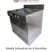 ESTUFA INDUSTRIAL DE 4 HORNILLAS CON HORNO TODA DE ACERO INOX