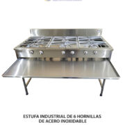 ESTUFA INDUSTRIAL DE 6 HORNILLAS DE ACERO INOXIDABLE