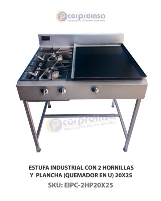 ESTUFA INDUSTRIAL CON 2 HORNILLAS Y PLANCHA 20X25