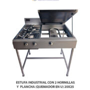 ESTUFA INDUSTRIAL CON 2 HORNILLAS Y PLANCHA 20X25