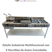 ESTUFA INDUSTRIAL MULTIFUNCIONAL CON 4 HORNILLAS DE ACERO INOXIDABLE