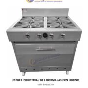 ESTUFA INDUSTRIAL DE 4 HORNILLAS CON HORNO