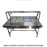 MESA CALIENTE A GAS DE 4 POCETAS CON VITRINA P01A