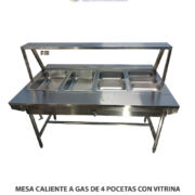 MESA CALIENTE DE 4 POCETAS CON VITRINA