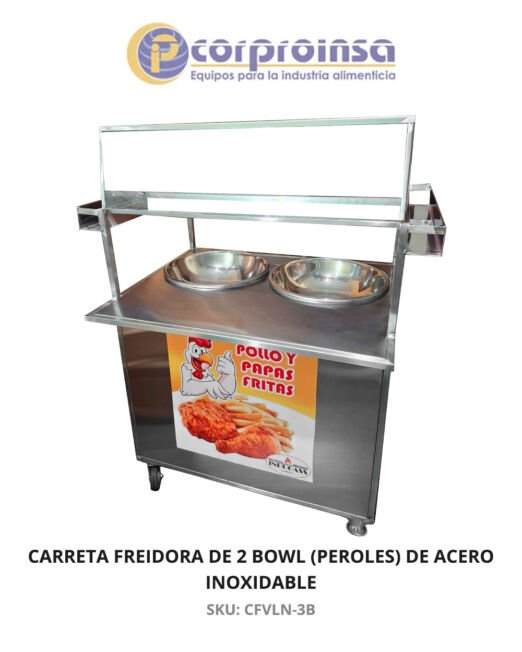 CARRETA FREIDORA DE 2 BOWLS (PEROLES) DE ACERO INOXIDABLE