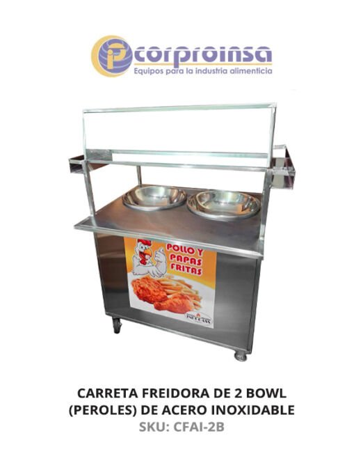 CARRETA FREIDORA DE 2 BOWL (PEROLES) DE ACERO INOXIDABLE