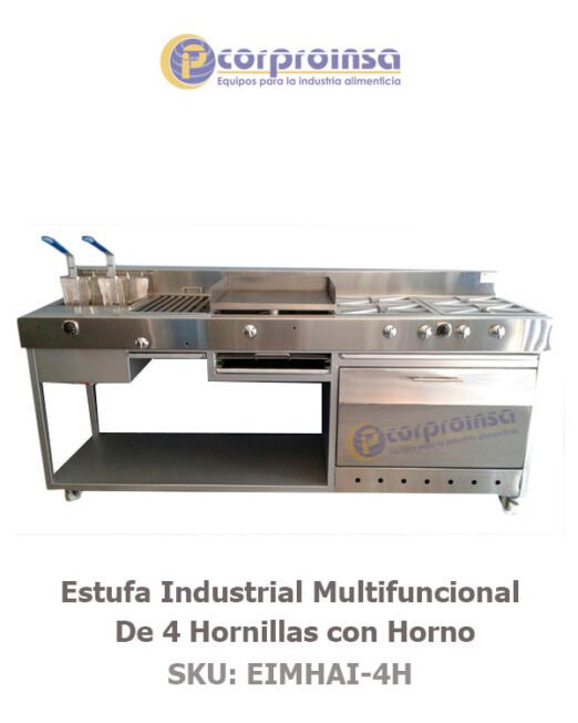 ESTUFA INDUSTRIAL MULTIFUNCIONAL DE 4 HORNILLAS CON HORNO
