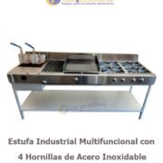 ESTUFA INDUSTRIAL MULTIFUNCIONAL CON 4 HORNILLAS DE ACERO INOXIDABLE