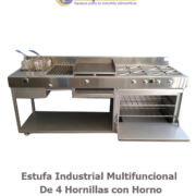 ESTUFA INDUSTRIAL MULTIFUNCIONAL DE 4 HORNILLAS CON HORNO