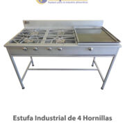 ESTUFA INDUSTRIAL DE 4 HORNILLAS CON PLANCHA