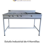 ESTUFA INDUSTRIAL DE 4 HORNILLAS CON PLANCHA