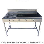 ESTUFA INDUSTRIAL CON 2 HORNILLAS Y PLANCHA 24X36