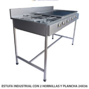 ESTUFA INDUSTRIAL CON 2 HORNILLAS Y PLANCHA 24X36