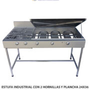 ESTUFA INDUSTRIAL CON 2 HORNILLAS Y PLANCHA 24X36