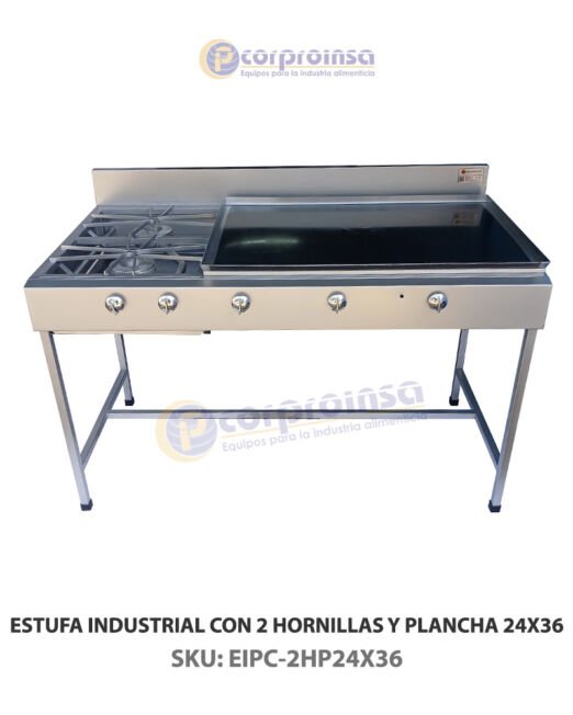 ESTUFA INDUSTRIAL CON 2 HORNILLAS Y PLANCHA 24X36