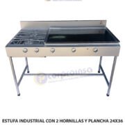 ESTUFA INDUSTRIAL CON 2 HORNILLAS Y PLANCHA 24X36