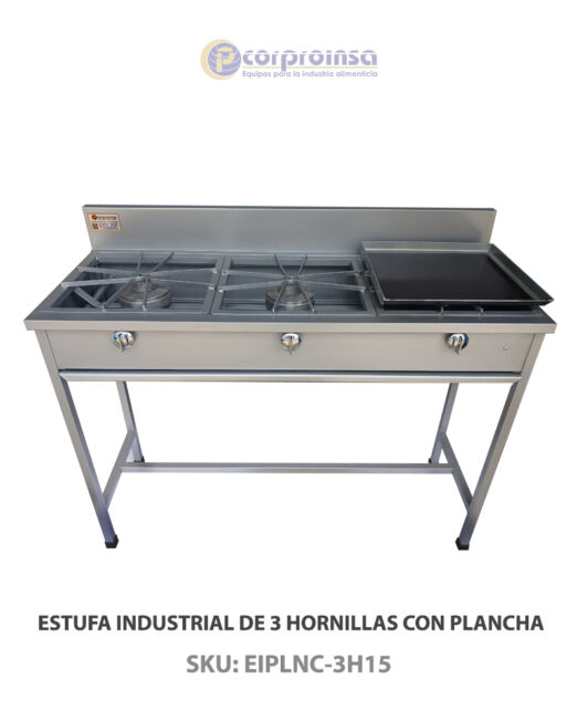 ESTUFA INDUSTRIAL DE 3 HORNILLAS CON PLANCHAP01