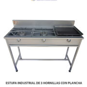 ESTUFA INDUSTRIAL DE 3 HORNILLAS CON PLANCHA