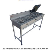 ESTUFA INDUSTRIAL DE 3 HORNILLAS CON PLANCHA