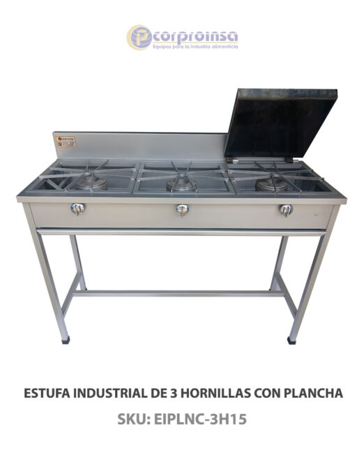 ESTUFA INDUSTRIAL DE 3 HORNILLAS CON PLANCHAP03a