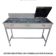 ESTUFA INDUSTRIAL DE 3 HORNILLAS CON PLANCHA