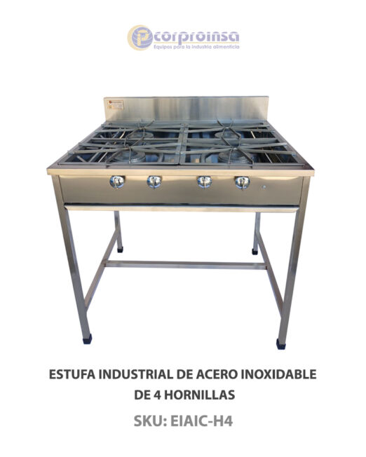 ESTUFA INDUSTRIAL DE 4 HORNILLAS TODA INOX P01A