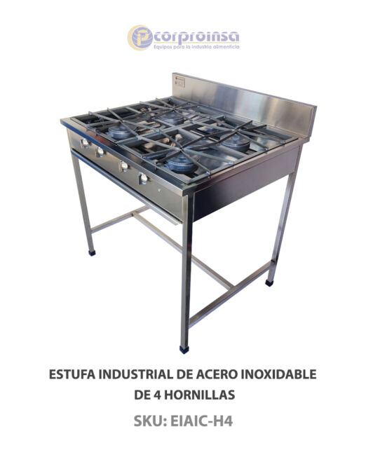 ESTUFA INDUSTRIAL DE 4 HORNILLAS TODA INOX P02Aa