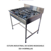 ESTUFA INDUSTRIAL DE ACERO INOXIDABLE DE 4 HORNILLAS