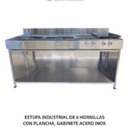 ESTUFA INDUSTRIAL DE 6 HORNILLAS CON PLANCHA,  GABINETE ACERO INOX