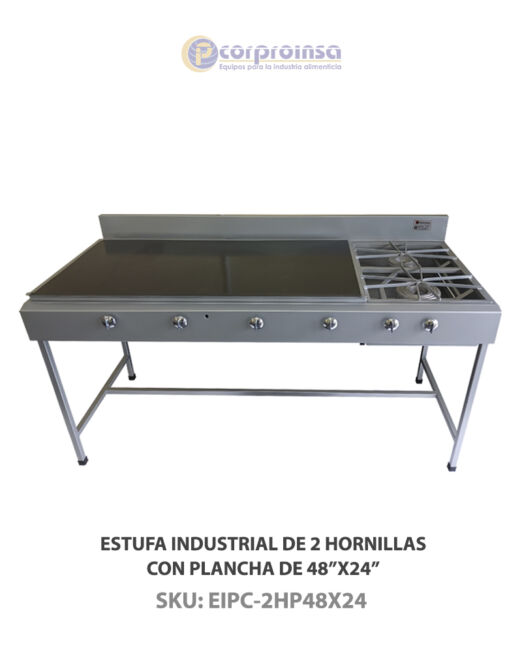 ESTUFA INDUSTRIAL DE 2 HORNILLAS CON PLANCHA DE 48X24 P01