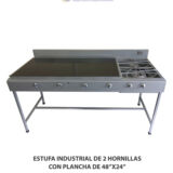 ESTUFA INDUSTRIAL DE 2 HORNILLAS CON PLANCHA DE 48X24 P01