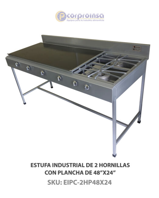 ESTUFA INDUSTRIAL DE 2 HORNILLAS CON PLANCHA DE 48X24 P02