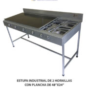 ESTUFA INDUSTRIAL DE 2 HORNILLAS CON PLANCHA DE 48″X24″