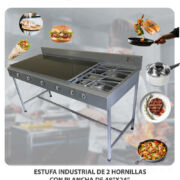 ESTUFA INDUSTRIAL DE 2 HORNILLAS CON PLANCHA DE 48″X24″