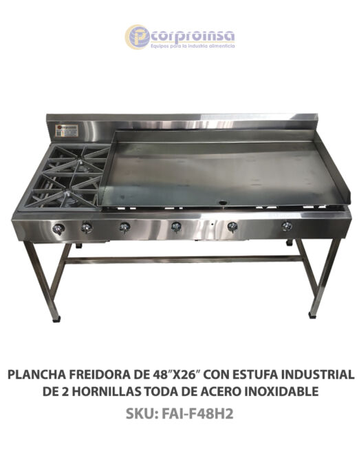 ESTUFA INDUSTRIAL DE 2 HORNILLAS CON PLANCHA DE 48X26 P02A