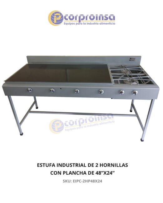 ESTUFA INDUSTRIAL DE 2 HORNILLAS CON PLANCHA DE 48"X24"