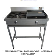 ESTUFA INDUSTRIAL ECONÓMICA DE 2 HORNILLAS CON PLANCHA