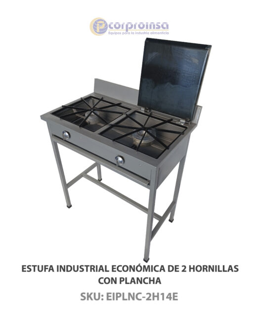 ESTUFA INDUSTRIAL DE 2 HORNILLAS CON PLANCHA ECONÓMICA P03