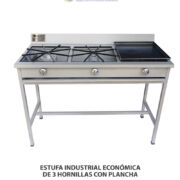 ESTUFA INDUSTRIAL ECONÓMICA DE 3 HORNILLAS CON PLANCHA