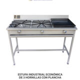 ESTUFA INDUSTRIAL ECONÓMICA DE 3 HORNILLAS CON PLANCHA P01