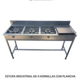 ESTUFA INDUSTRIAL DE 4 HORNILLAS CON PLANCHA P01