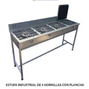 ESTUFA INDUSTRIAL DE 4 HORNILLAS CON PLANCHA HP415