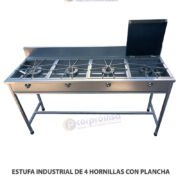 ESTUFA INDUSTRIAL DE 4 HORNILLAS CON PLANCHA HP415
