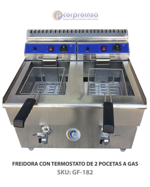 FREIDORA CON TERMOSTATO DE 2 TANPOCETAS A GAS P01