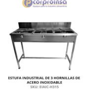 ESTUFA INDUSTRIAL DE 3 HORNILLAS DE ACERO INOXIDABLE