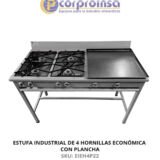 ESTUFA INDUSTRIAL DE 4 HORNILLAS ECONÓMICA CON PLANCHA