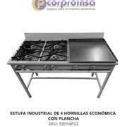 ESTUFA INDUSTRIAL DE 4 HORNILLAS ECONÓMICA CON PLANCHA