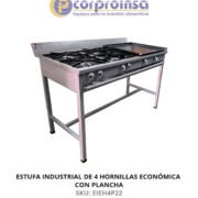 ESTUFA INDUSTRIAL DE 4 HORNILLAS ECONÓMICA CON PLANCHA